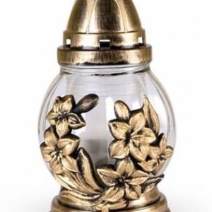 4Home Szklany Lampion Z Dekorem Kwiat Złoty 678568