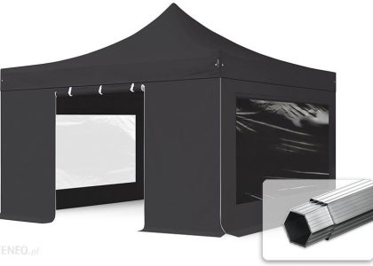 4X4M Namiot Ekspresowy Professional Alu 40Mm Trudnopalny Ze Ścianami Bocznymi Okna Panoramiczne Czarny