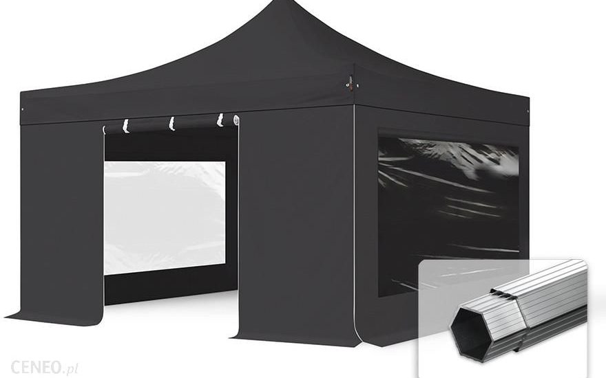 4X4M Namiot Ekspresowy Professional Alu 40Mm Trudnopalny Ze Ścianami Bocznymi Okna Panoramiczne Czarny