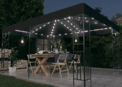Altana Z Podwójnym Dachem I Sznurem Lampek Led 3X4 M Antracyt