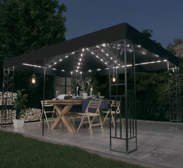 Altana Z Podwójnym Dachem I Sznurem Lampek Led 3X4 M Antracyt