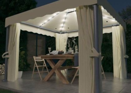 Altana Z Zasłonami I Sznurem Lampek Led 3X3 M Kremowa