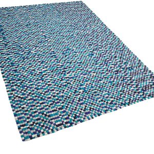 Beliani Dywan wełniany prostokątny 160 x 230 cm kulki filcowe niebiesko-biały Amdo