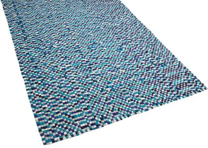 Beliani Dywan wełniany prostokątny 160 x 230 cm kulki filcowe niebiesko-biały Amdo