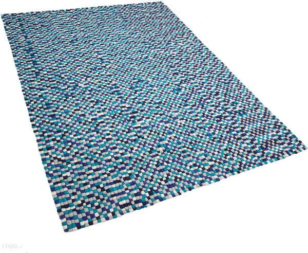 Beliani Dywan wełniany prostokątny 160 x 230 cm kulki filcowe niebiesko-biały Amdo
