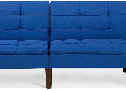 Beliani Narożnik do salonu sofa rozkładana z funkcją spania 3-osobowa kobaltowa Ronne