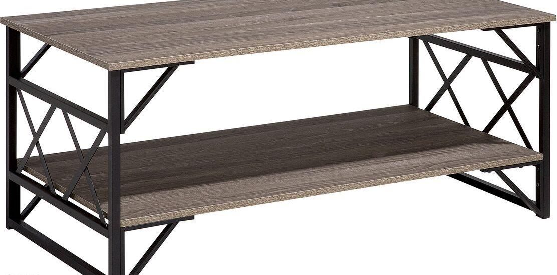 Beliani Nowoczesny stół kawowy ława do salonu z półką 120 x 60 cm drewno z czarnym Bolton