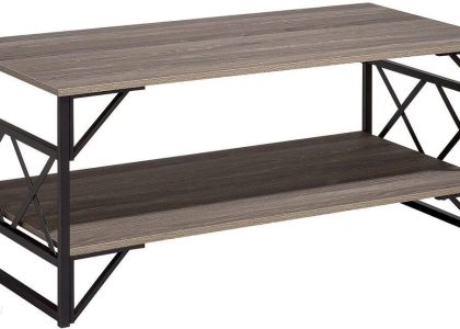 Beliani Nowoczesny stół kawowy ława do salonu z półką 120 x 60 cm drewno z czarnym Bolton