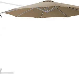 Beliani Parasol ogrodowy podwieszany 300 cm na wysięgniku biała rama beżowy Savona