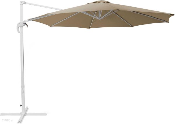 Beliani Parasol ogrodowy podwieszany 300 cm na wysięgniku biała rama beżowy Savona
