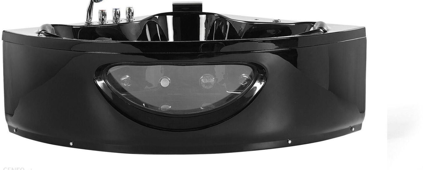 Beliani Wanna narożna 140 cm z hydromasażem oświetlenie LED czarna Tocoa
