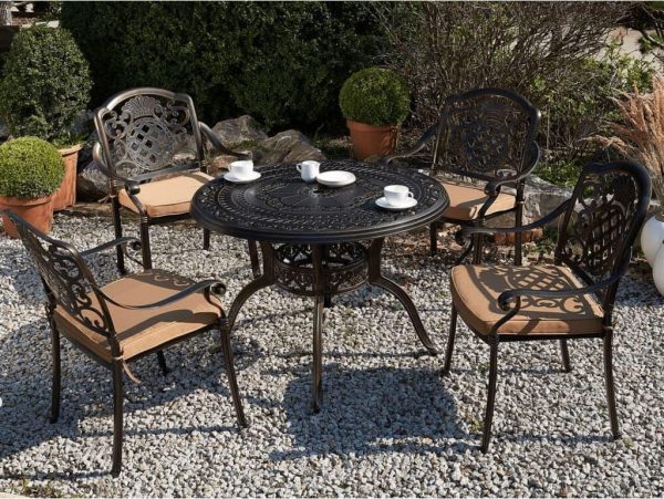 Beliani Zestaw ogrodowy stół i 4 krzesła metalowy brązowy SALENTO