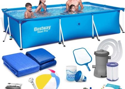 Bestway Basen Ogrodowy Stelażowy 300X201X66Cm Zestaw 56404 Niebieski