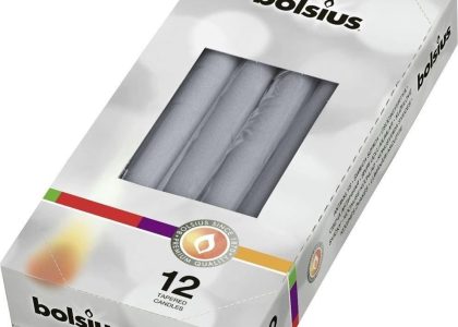 Bolsius Świeca stołowa stożek szpica BOLSIUS 7,5H 24,5CM 12szt. SREBRNA