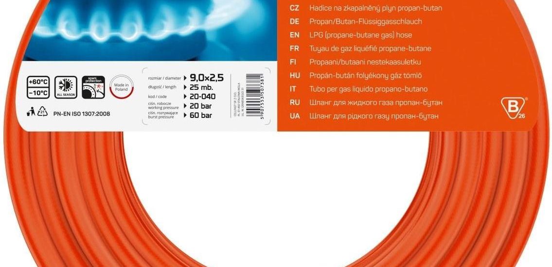 Cellfast Wąż do gazu propan butan 9×2,5mm 25m (20040)