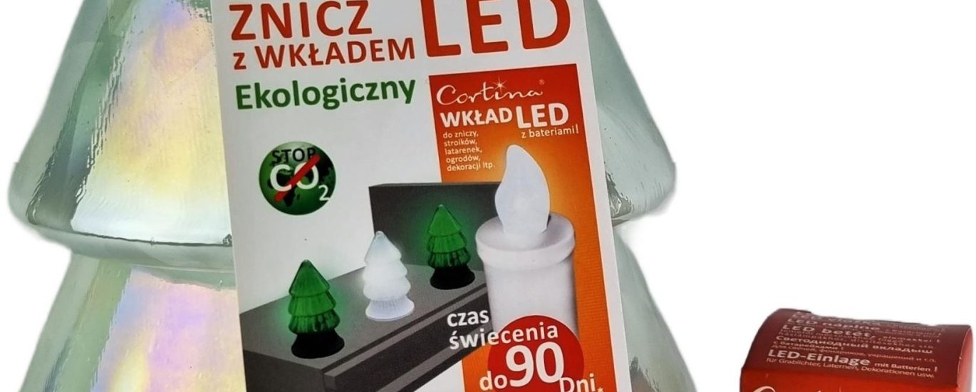 Cortina Znicz Szklany Choinka + Wkład Led Zestaw Znicze