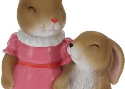 Dekoracja Ogrodowa Rabbit Family Różowy 15,8×10,3×23,5cm