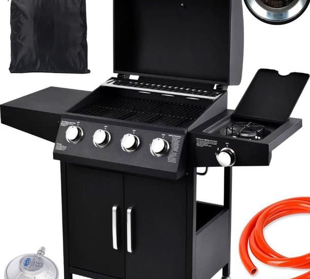 Grill Gazowy Ogrodowy Na Gaz Z Termometrem + Pokrowiec
