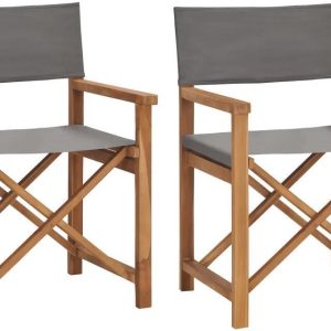 Krzesła Reżyserskie 2 Szt. Lite Drewno Tekowe Szare