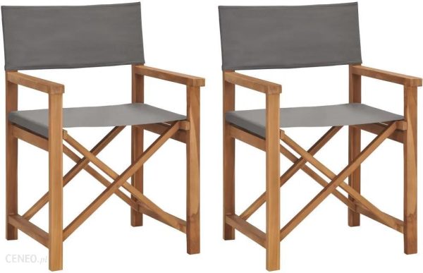 Krzesła Reżyserskie 2 Szt. Lite Drewno Tekowe Szare