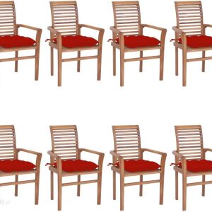 Krzesła Stołowe Z Czerwonymi Poduszkami 8 Szt. Drewno Tekowe