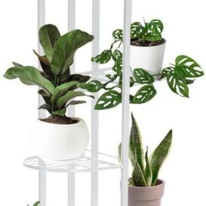 Kwietnik metalowy stojący na 6 doniczek kwiatów 97x43x22cm (Biały)