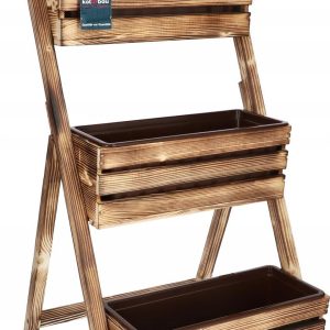 KWIETNIK OGRODOWY DREWNIANY 3 DONICE BALKONOWE Z WKŁADEM OPALANY – 105 CM