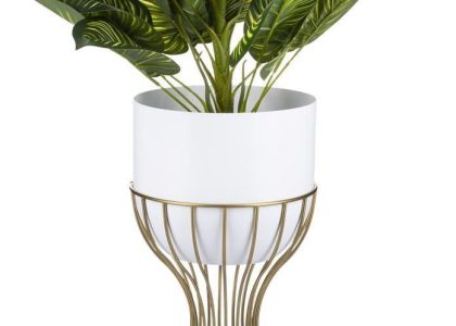Kwietnik Stojący 46cm Złoto Biały Loft Geometryczny Stojak