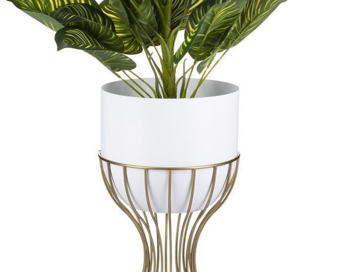 Kwietnik Stojący 46cm Złoto Biały Loft Geometryczny Stojak