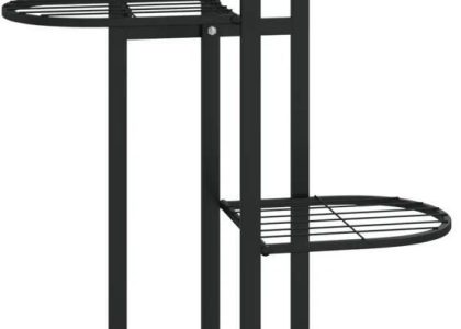 Kwietnik Z 4 Półkami I Kółkami 44X23X80 Cm Czarny Żelazny