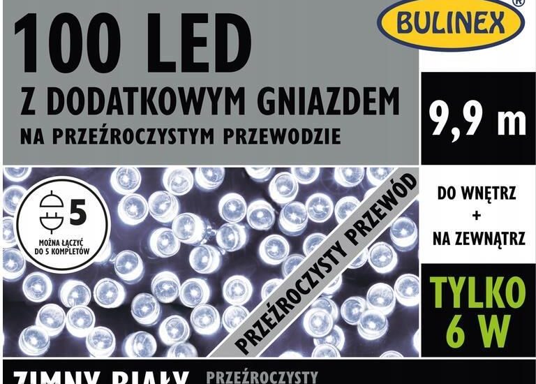 Lampki Led Z Dodatkowym Gniazdem 9,9M Zimny Biały