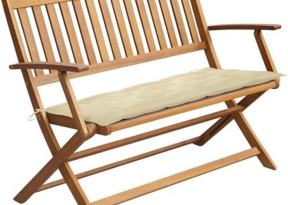Ławka Ogrodowa Z Poduszką 120 Cm Lite Drewno Akacjowe