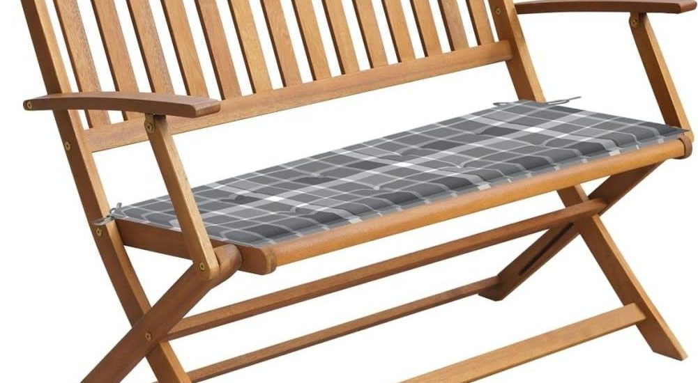 Ławka Ogrodowa Z Poduszką 120 Cm Lite Drewno Akacjowe