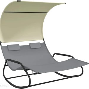 Leżak Bujany Podwójny Z Zadaszeniem Szaro-Kremowy