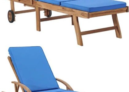 Leżaki Z Poduszkami 2szt. Lite Drewno Tekowe Niebieskie