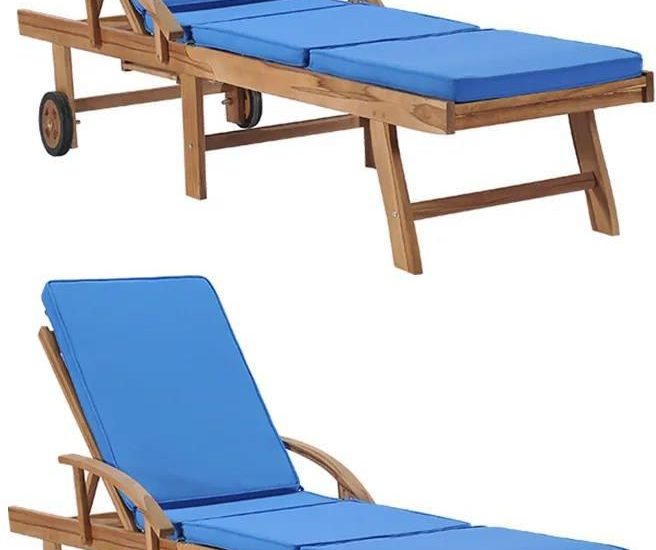 Leżaki Z Poduszkami 2szt. Lite Drewno Tekowe Niebieskie