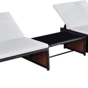 Leżaki Ze Stolikiem 2 Szt. Polirattan Brązowe