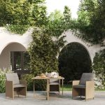Lumarko Stół Ogrodowy Beżowy 109X107X74 Cm Polirattan I Szkło