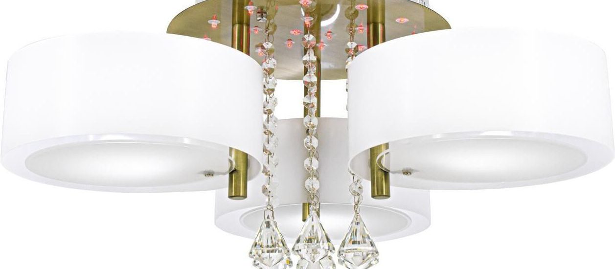 Mdeco Abażurowa Glamour Oprawa Z Kryształkami Biała Mosiądz (DRS8006321QG)
