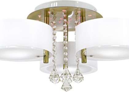 Mdeco Abażurowa Glamour Oprawa Z Kryształkami Biała Mosiądz (DRS8006321QG)
