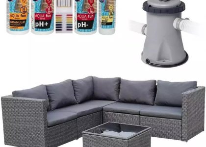 Merkury Market Narożnik Sofia 6 Elementów Antracyt + Pompa Do Basenów Kartuszowa Bestway 1249L/H 58381 + Zestaw Startowy 5W1