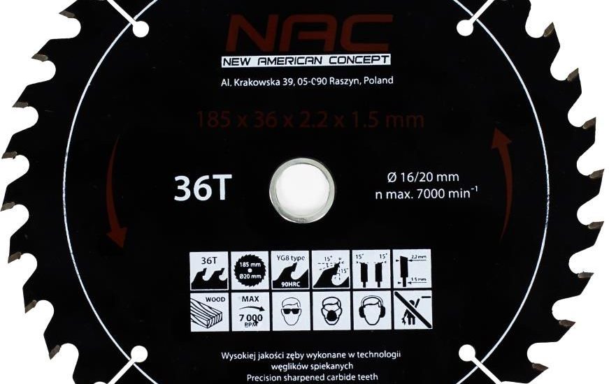 NAC Tarcza widiowa do drewna SB1-185-36-AT