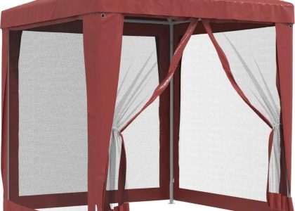 Namiot Imprezowy Z 4 Siatkowymi Ścianami Czerwony 2X2m Hdpe