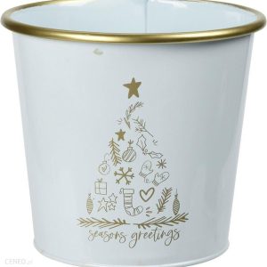 Osłonka Doniczka Metalowa Biała Złota Świąteczna 16,5X15,5cm