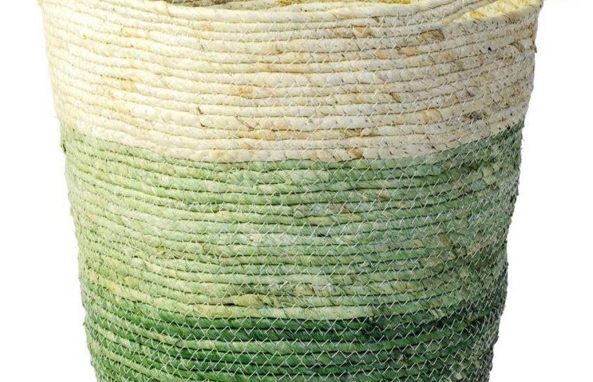 Osłonka Doniczki Kosz Pleciony 33 cm Boho Zielony