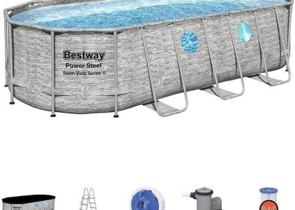 Owalny Basen Ze Stelażem 5.49X2.74X1.22M Kamień 56716
