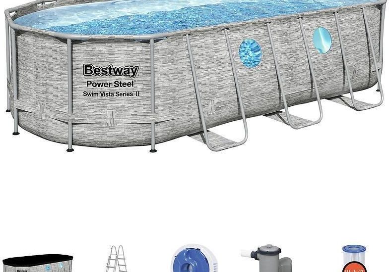 Owalny Basen Ze Stelażem 5.49X2.74X1.22M Kamień 56716