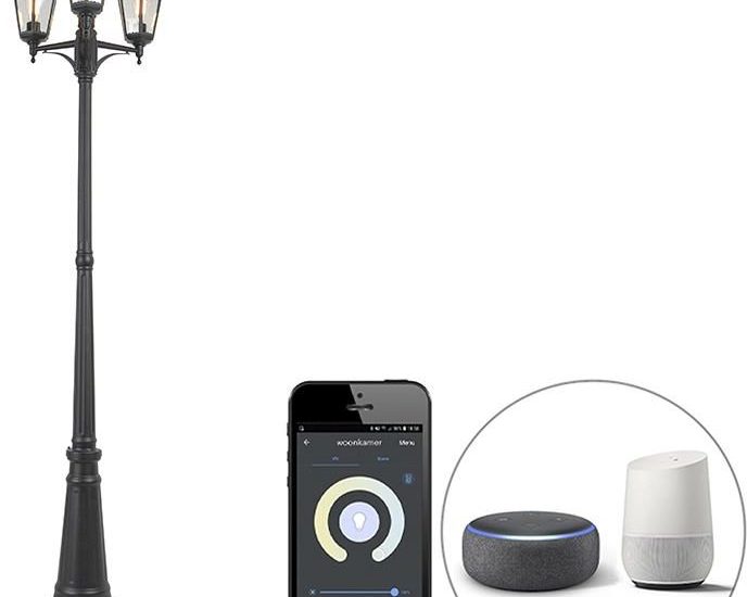 Qazqa Smart Buiten Lantaarn Zwart 3-Lichts Incl. Wifi St64 New Orleans