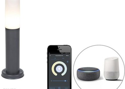 Qazqa Smart Buitenlamp Paal Antraciet 45cm Incl. Wifi P45 Rox