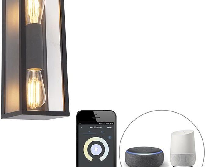 Qazqa Smart Wandlamp Zwart 38cm 2-Lichts Ip44 Incl. Wifi St64 Charlois